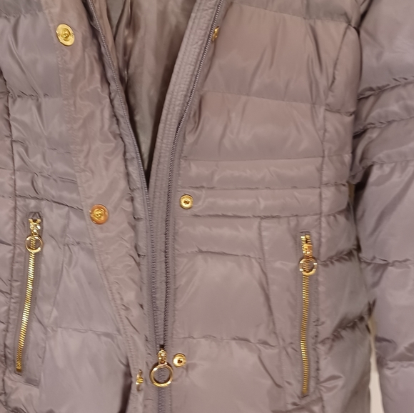 Anne Klein Lg. Goosedown Puffer Parka Removable Fur Trimmed Hood Taupe Worn Once - Picture 7 of 7